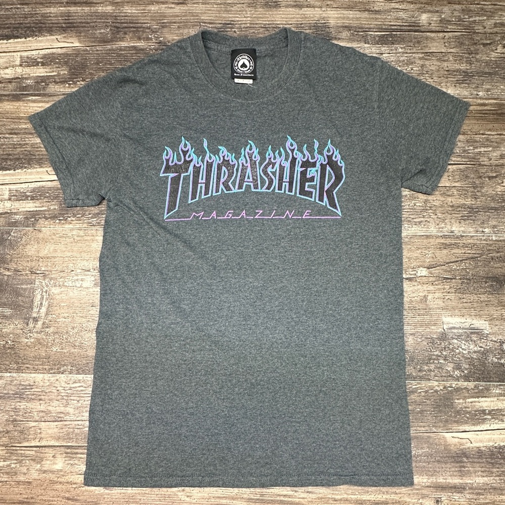 Thrasher Magazine Flame Logo T Shirt Gray Men’s Small Skate Tee - GUC